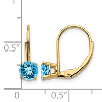 14K 5mm Yellow Gold Round Blue Topaz Leverback Earrings view 4