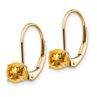 14K 5mm Yellow Gold Round Citrine Leverback Earrings view 2