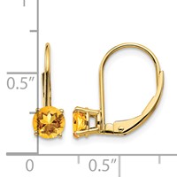 14K 5mm Yellow Gold Round Citrine Leverback Earrings view 4