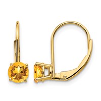 14K 5mm Yellow Gold Round Citrine Leverback Earrings view 1
