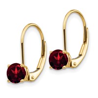 14K 5mm Yellow Gold Round Garnet Leverback Earrings view 2