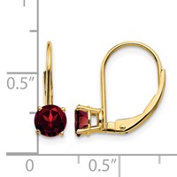 14K 5mm Yellow Gold Round Garnet Leverback Earrings view 4