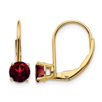 14K 5mm Yellow Gold Round Garnet Leverback Earrings view 1