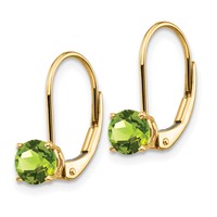 14K 5mm Yellow Gold Round Peridot Leverback Earrings view 2