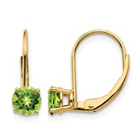 14K 5mm Yellow Gold Round Peridot Leverback Earrings view 1