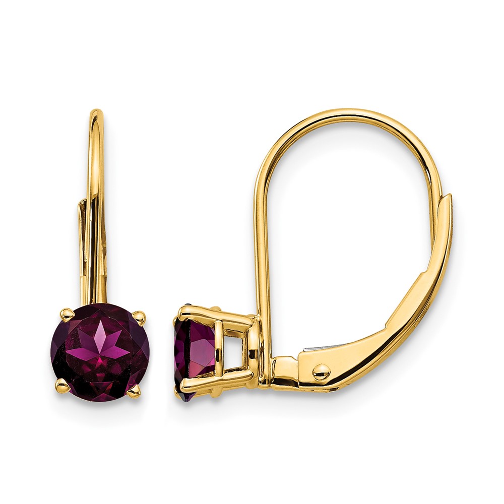 14K 5mm Yellow Gold Round Rhodolite Garnet Leverback Earrings