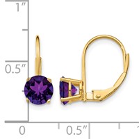 14K 6mm Yellow Gold Round Amethyst Leverback Earrings view 4