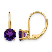 14K 6mm Yellow Gold Round Amethyst Leverback Earrings view 1