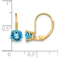 14K 6mm Yellow Gold Round Blue Topaz Leverback Earrings view 4