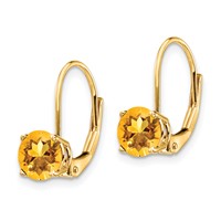 14K 6mm Yellow Gold Round Citrine Leverback Earrings view 2