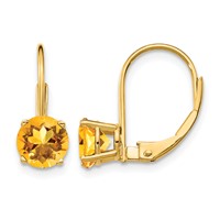14K 6mm Yellow Gold Round Citrine Leverback Earrings view 1
