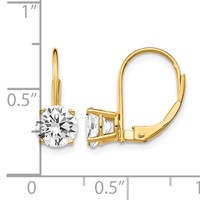 14K 6mm Yellow Gold Round Cubic Zirconia Leverback Earrings view 4