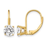 14K 6mm Yellow Gold Round Cubic Zirconia Leverback Earrings view 1