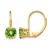 14K 6mm Yellow Gold Round Peridot Leverback Earrings view 1
