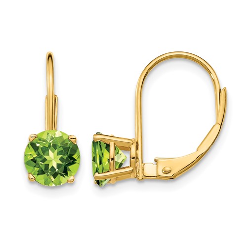 14K 6mm Yellow Gold Round Peridot Leverback Earrings