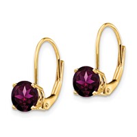 14K 6mm Yellow Gold Round Rhodolite Garnet Leverback Earrings view 2
