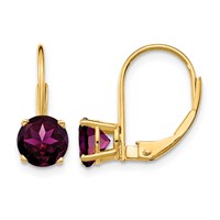 14K 6mm Yellow Gold Round Rhodolite Garnet Leverback Earrings view 1