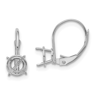 14k White Gold 6mm Round Leverback Earring Mountings