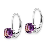 14K White Gold 6mm Round Amethyst Leverback Earrings view 2
