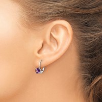 14K White Gold 6mm Round Amethyst Leverback Earrings view 3