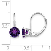 14K White Gold 6mm Round Amethyst Leverback Earrings view 4