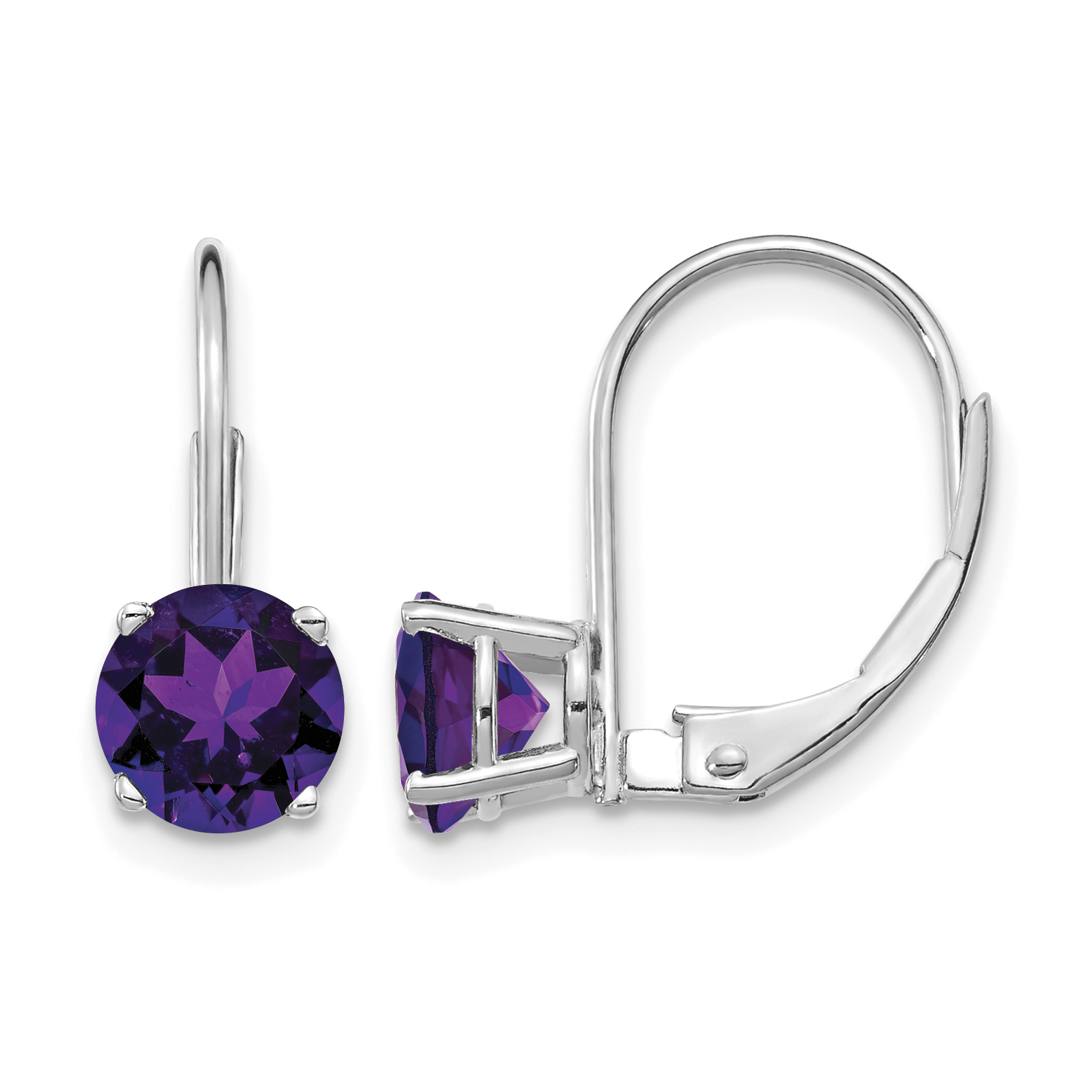 14k White Gold 6mm Amethyst Leverback Earrings (XLB112WAM)