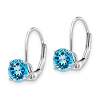 14K White Gold 6mm Round Blue Topaz Leverback Earrings view 2