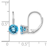 14K White Gold 6mm Round Blue Topaz Leverback Earrings view 4