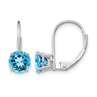 14K White Gold 6mm Round Blue Topaz Leverback Earrings view 1