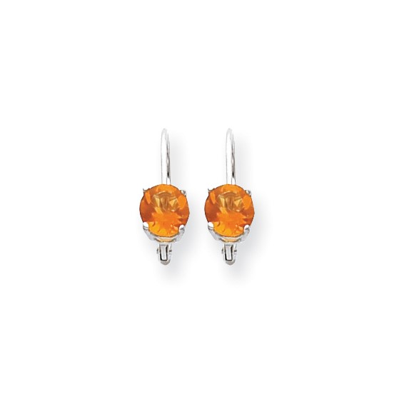 14k White Gold 6mm Citrine Checker leverback earring