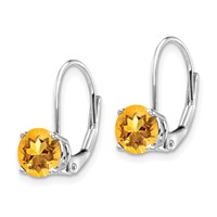 14K White Gold 6mm Round Citrine Leverback Earrings view 2