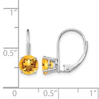 14K White Gold 6mm Round Citrine Leverback Earrings view 4
