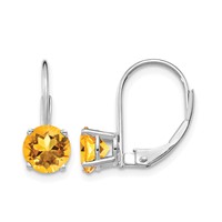 14K White Gold 6mm Round Citrine Leverback Earrings view 1