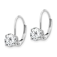 14K White Gold 6mm Round Cubic Zirconia Leverback Earrings view 2