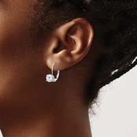 14K White Gold 6mm Round Cubic Zirconia Leverback Earrings view 3