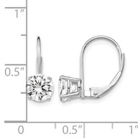 14K White Gold 6mm Round Cubic Zirconia Leverback Earrings view 4