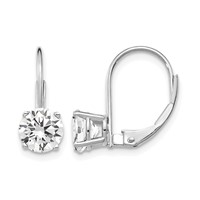 14K White Gold 6mm Round Cubic Zirconia Leverback Earrings view 1