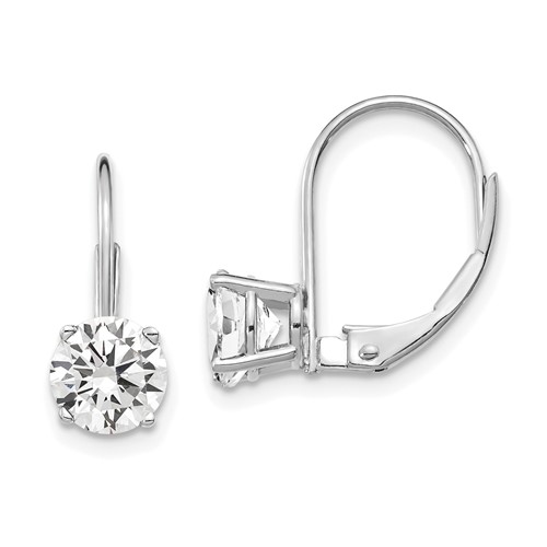14k White Gold 6mm Round Cubic Zirconia Leverback Earrings