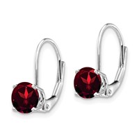 14K White Gold 6mm Round Garnet Leverback Earrings view 2