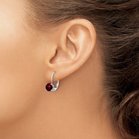 14K White Gold 6mm Round Garnet Leverback Earrings view 3