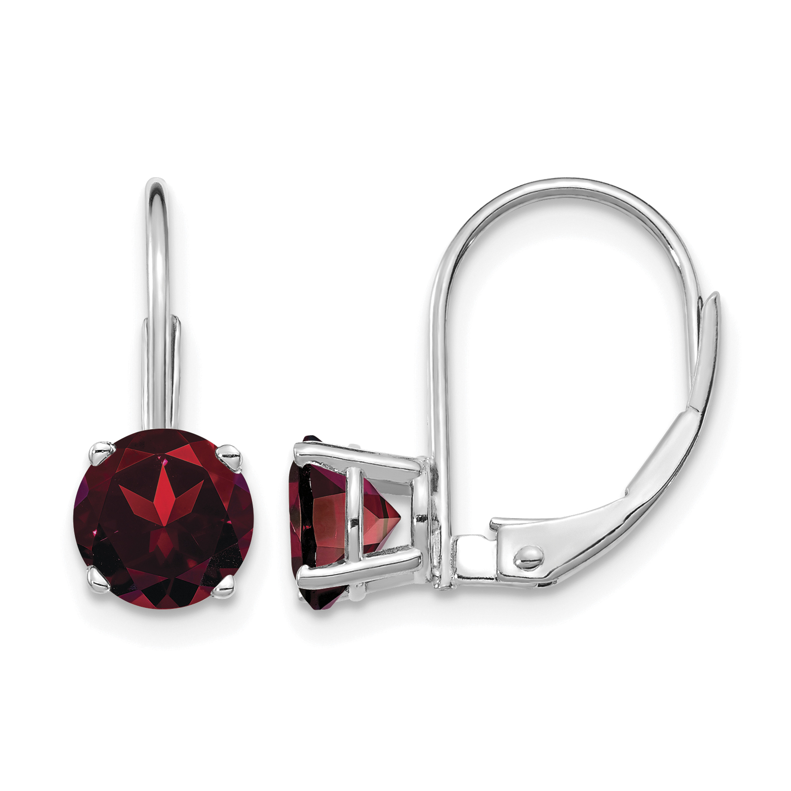 14k White Gold 6mm Garnet Leverback Earrings (XLB112WGA)