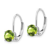 14K White Gold 6mm Round Peridot Leverback Earrings view 2