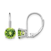 14K White Gold 6mm Round Peridot Leverback Earrings view 1