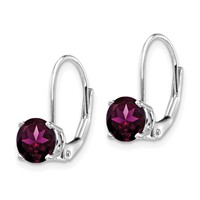 14K White Gold 6mm Round Rhodolite Garnet Leverback Earrings view 2