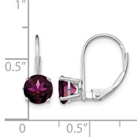 14K White Gold 6mm Round Rhodolite Garnet Leverback Earrings view 4