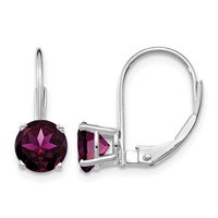 14K White Gold 6mm Round Rhodolite Garnet Leverback Earrings view 1