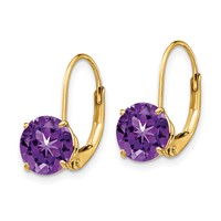 14K 7mm Yellow Gold Round Amethyst Leverback Earrings view 2