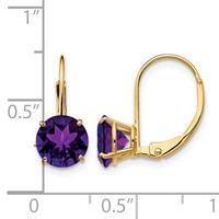 14K 7mm Yellow Gold Round Amethyst Leverback Earrings view 4