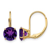 14K 7mm Yellow Gold Round Amethyst Leverback Earrings view 1