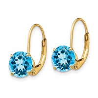 14K 7mm Yellow Gold Round Blue Topaz Leverback Earrings view 2